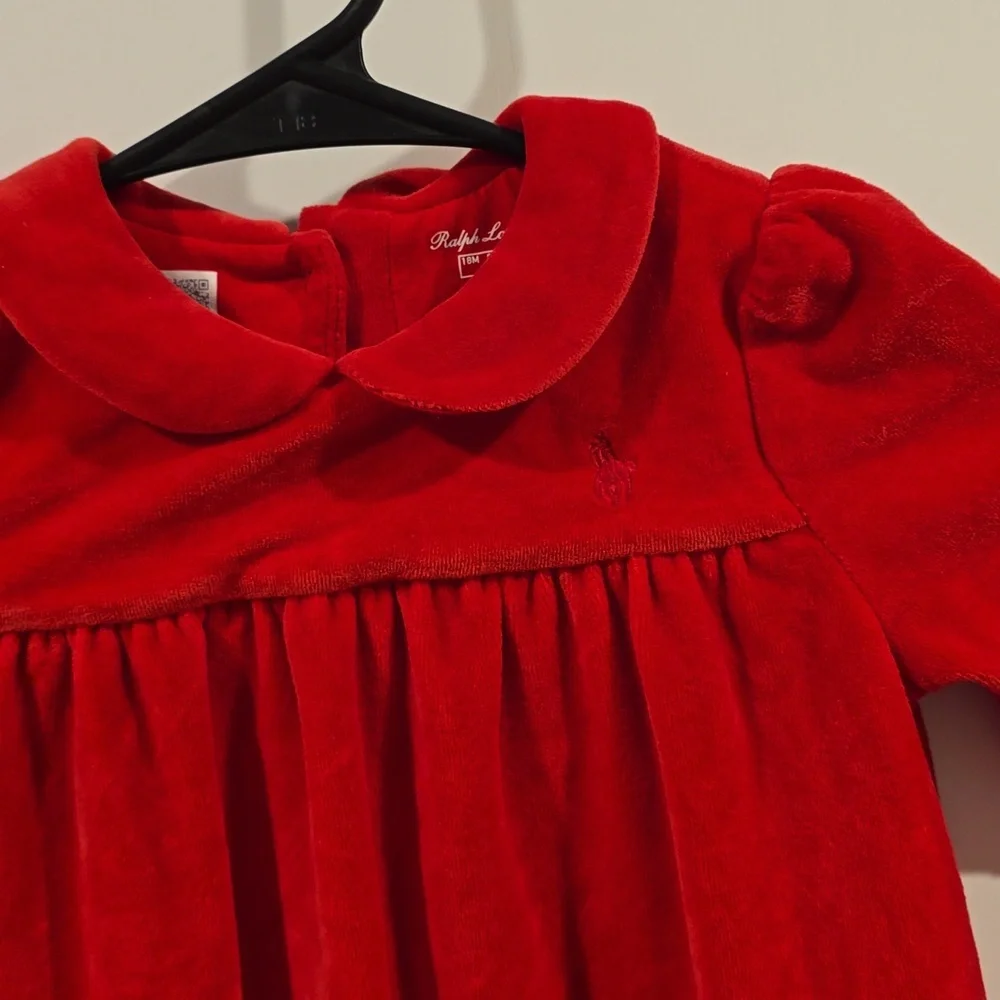 Ralph Lauren 18 Months Baby Girl Holiday Christmas Red Velvet‎ Collared Dress​